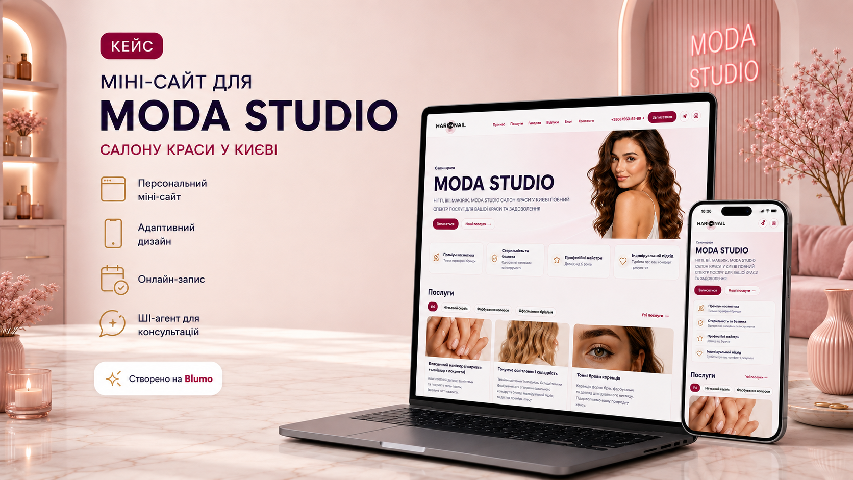 Головний екран мінісайту MODA STUDIO